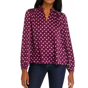 NWT Wonderly Plum Purple Satin Peasant Blouse Size Large